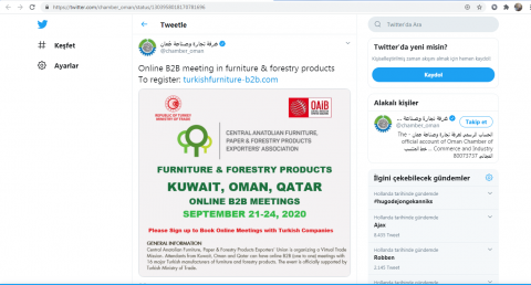 OAİB Mobilya Katar Kuveyt Umman Sanal Ticaret Heyeti 21-24 Eylül 2020